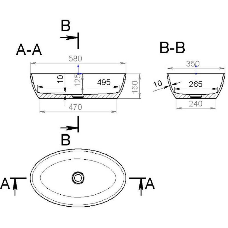 Раковина S-sense ALDA 01 глянцевая (снаружи матовая RAL6004) Salini