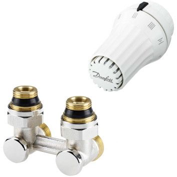 Комплект радиаторного терморегулятора RAE, RLV-KS угловой, с переходниками, G3/4A x G1/2A 