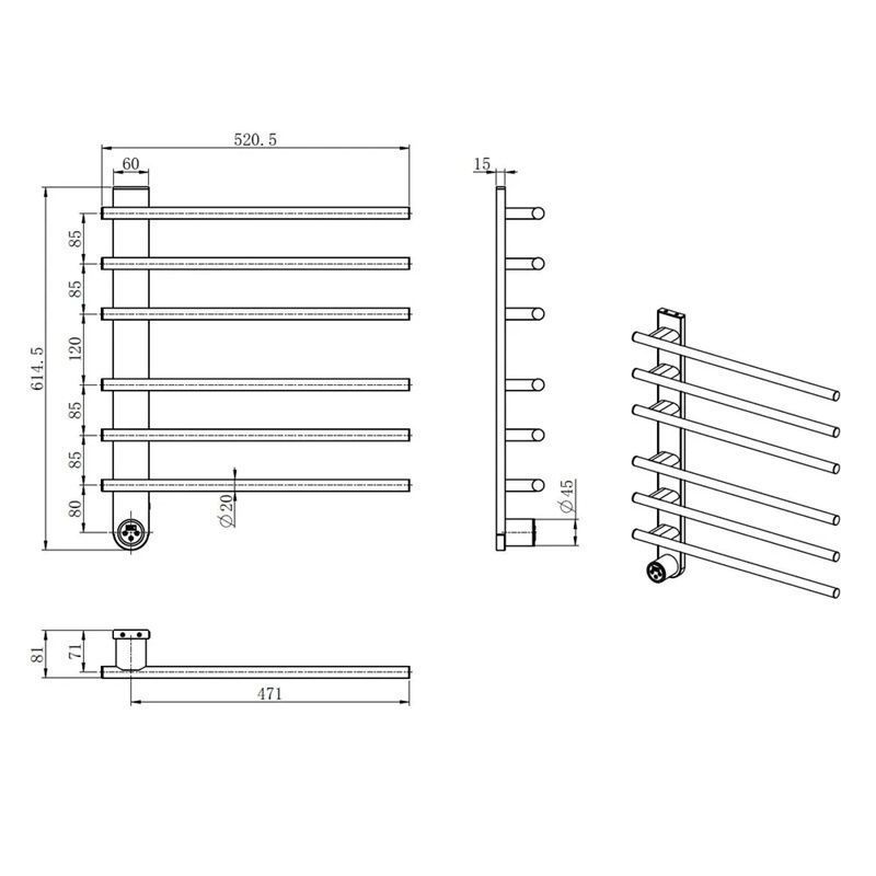 Полотенцесушитель электрический 520*624 с терморегулятором, цвет Графит, AQM