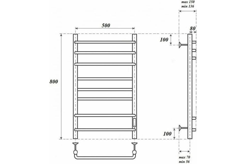 Полотенцесушитель электрический  Сатурн  П8 500x800 диммер справа, хром	Point
