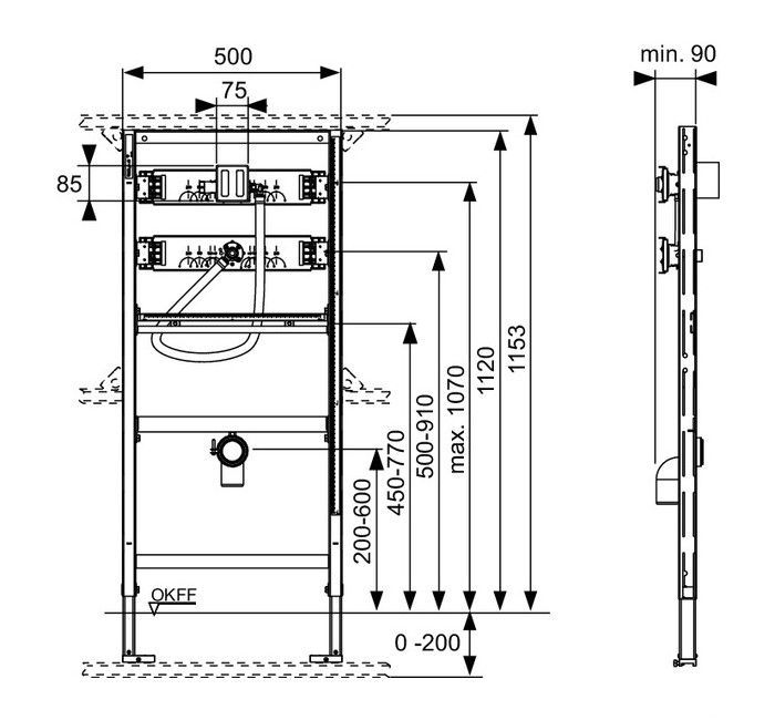 Модуль для установки уринала (h=1120) с клапаном U1, TECE