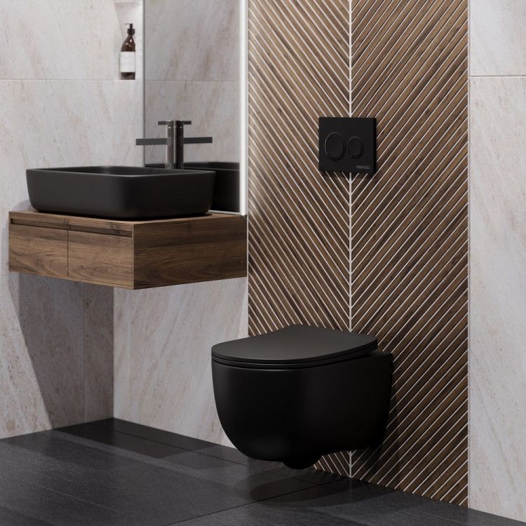 Унитаз подвесной VENTAS Black Rimless 49 см, сиденье дюропласт Ventas Slim BERGES