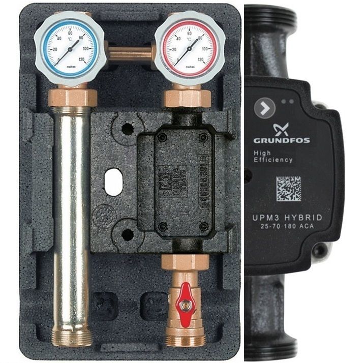 Группа насосная поколение 8 UK без смесителя 1" с насосом Grundfos UPM3 Hybrid 25-70 Meibes