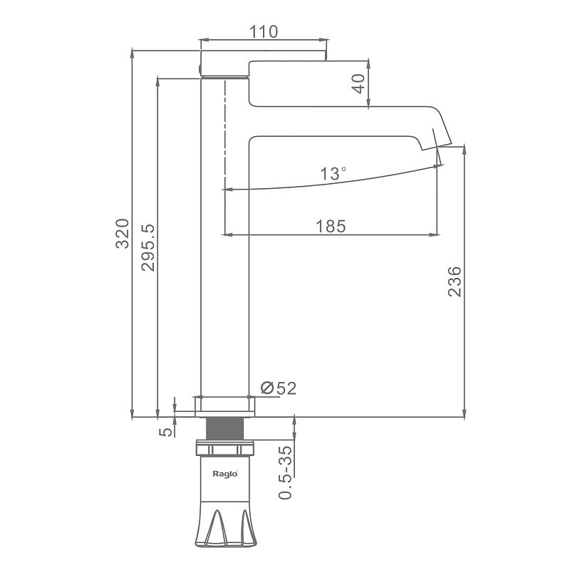 Смеситель для раковины R20 высокий, Черный матовый, RAGLO