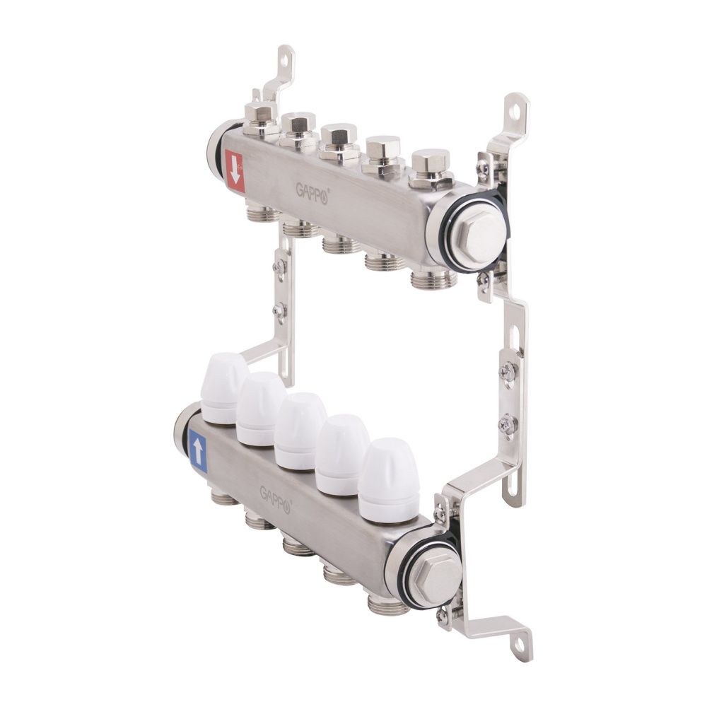 Коллектор из нержавеющей стали с запорными клапанами  (5 вых), Gappo
