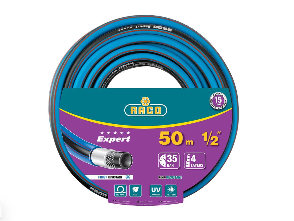 Шланг поливочный четырёхслойный, армированный, RACO EXPERT, 1/2", 50 м, 35 атм