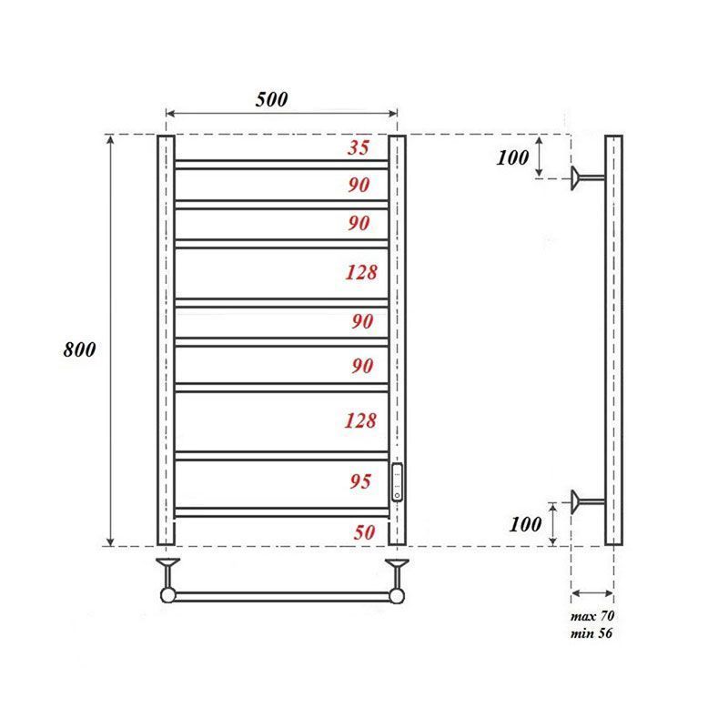 Полотенцесушитель электрический  Аврора П8 500x800 диммер справа, хром Point