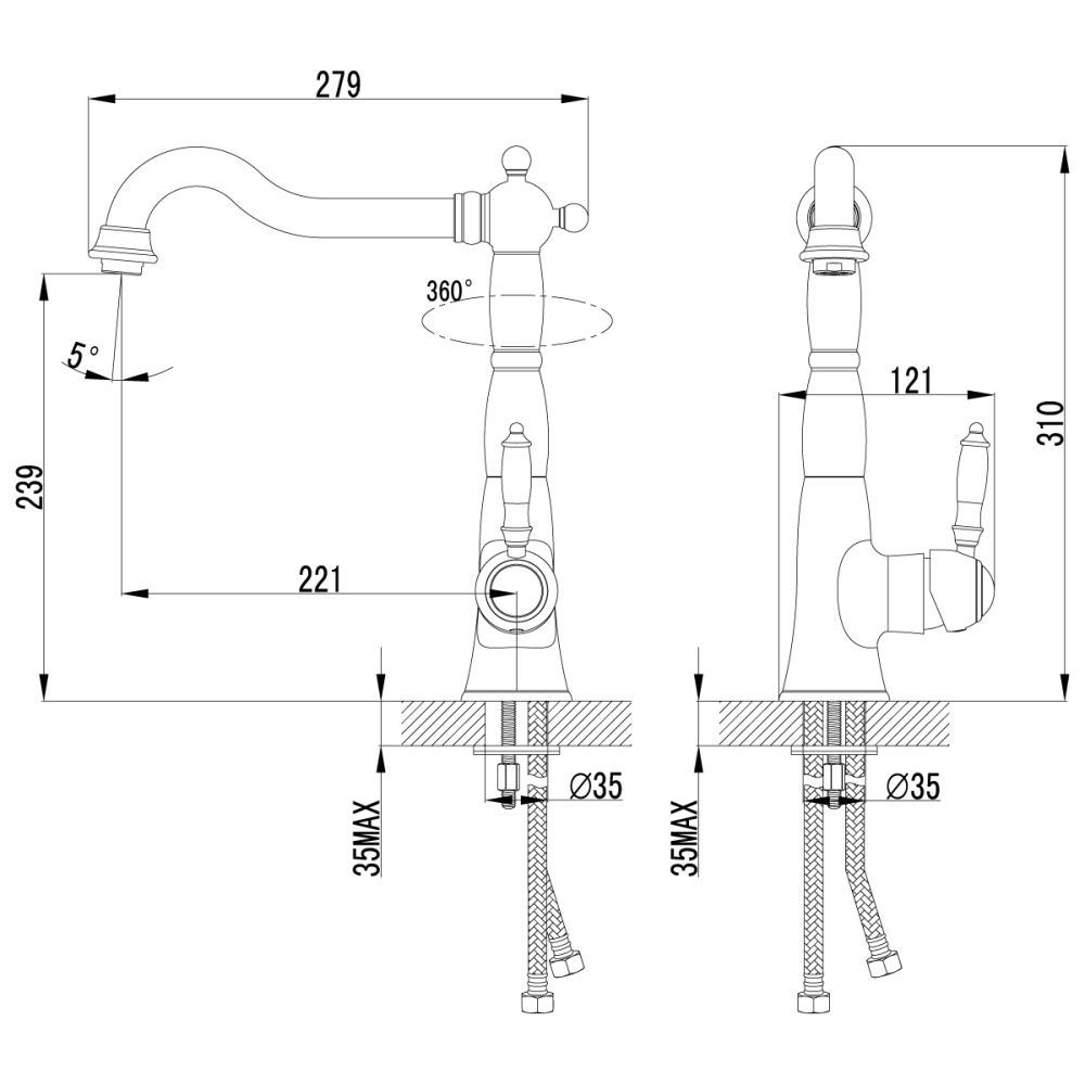 Смеситель для кухни VILLA, с высоким поворотным изливом, бронза, LEMARK