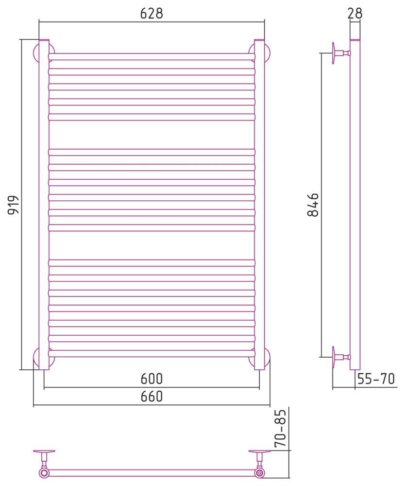 Полотенцесушитель Универсал-53 1000х600, нерж. ст., полировка Стилье