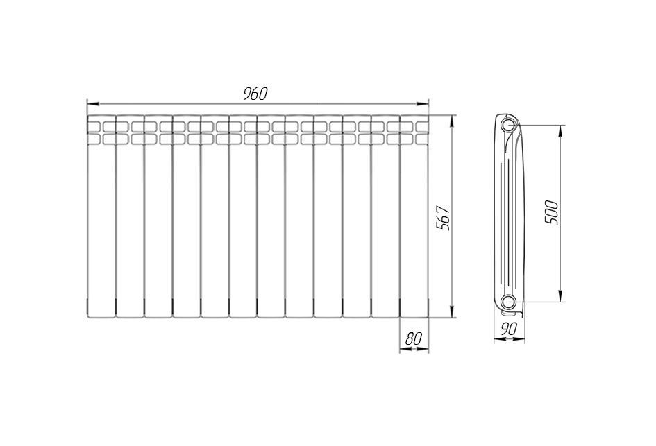 Радиатор алюминиевый 500/90 12 секций Теплоприбор