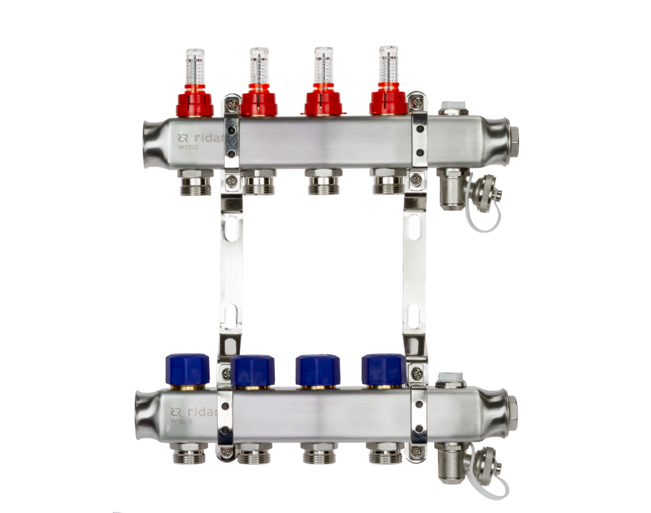 Комплект коллекторов SSM-4RF set, нерж., с расходомерами и кронштейнами, 4 контура Ridan