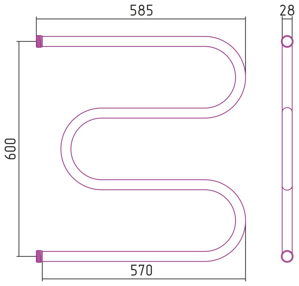 Полотенцесушитель М-образный 600х600, G 1" без кронштейна нерж. ст., полировка Стилье