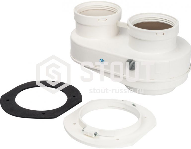Элемент дымохода DN80/80 адаптер для подкл. разд. труб (совместимый  Bosch (фланец ) PP-Ryton (алюми