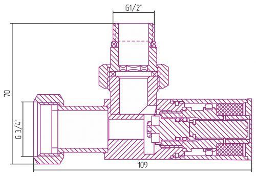 Комплект вентилей угловых (цилиндр) G 1/2" НР х G 3/4" НГ,  Сунержа (2шт)