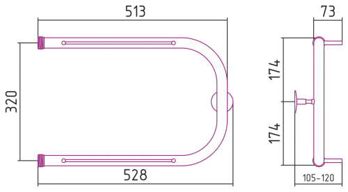 Полотенцесушитель водяной, П-образный 2П 320х500, G 1" резьба-сгон, Стилье