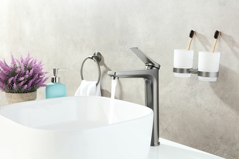 Смеситель для умывальника Bronx, высокий, монолитный, графит, с выпуском LEMARK