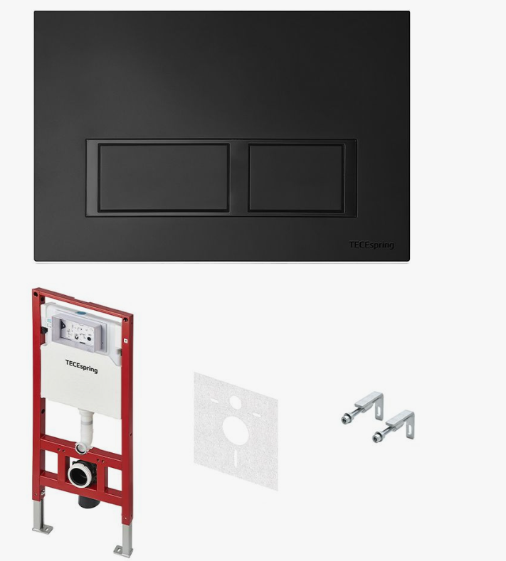 Комплект TECEspring, панель смыва с прямоугольными кнопками Черный матовый