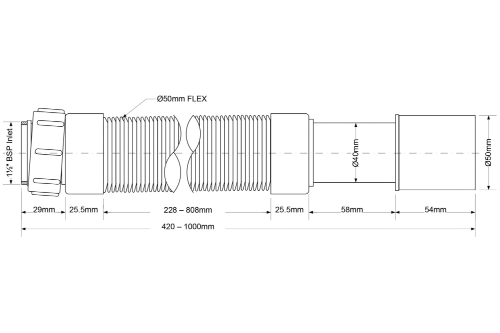 Труба гибкая раздвижная L290-500мм, вход 1 1/2" мама, выход DN40/50мм McAlpine