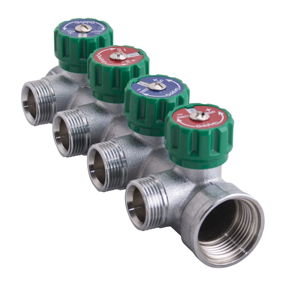 Коллектор регулирующий 1" ВН  4 вых. 3/4" НР, евроконус Gappo