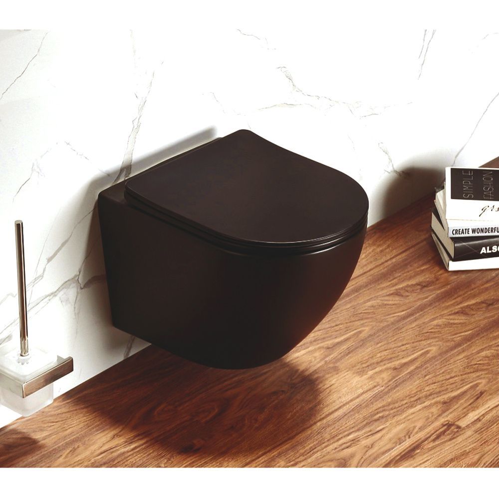 Унитаз подвесной безободковый в комплекте с сиденьем микролифт, антивсплеск, черный мат Azario Grado