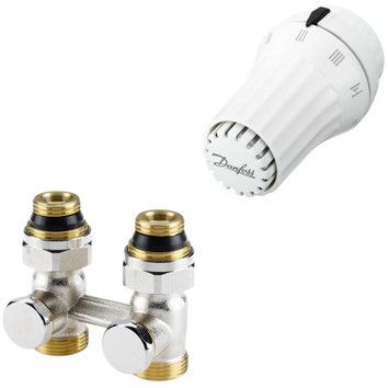 Комплект радиаторного терморегулятора RAE, RLV-KS прямой, с переходниками, G3/4A x G1/2A 