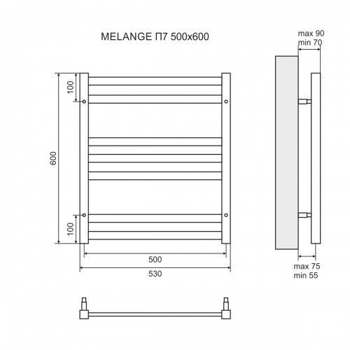 Полотенцесушитель водяной Melange 600x500 П7, белый матовый, Lemark
