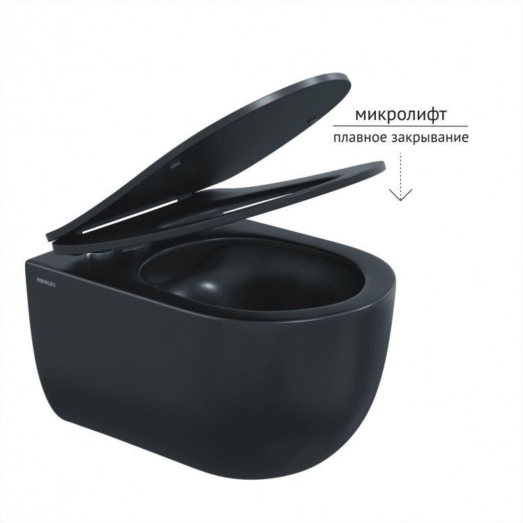 Унитаз подвесной VENTAS Black Rimless 49 см, сиденье дюропласт Ventas Slim BERGES