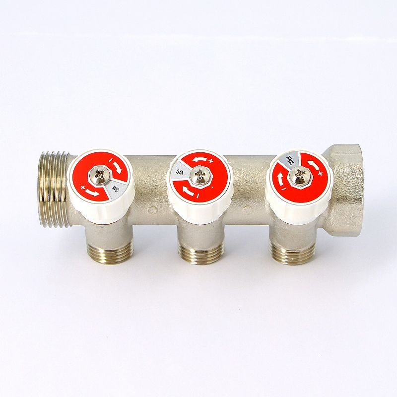 Коллектор с вент. вставками НВ 1" 3х1/2" Н 40мм никель Uni-Fitt