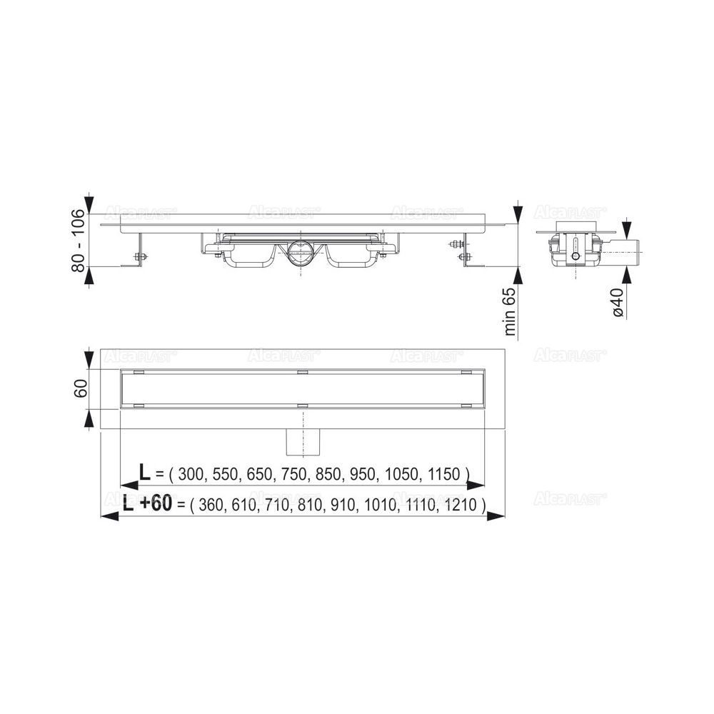 Водоотводящий желоб  из нерж. 750 мм в комплекте с решеткой GAP-750M ALCA PLAST