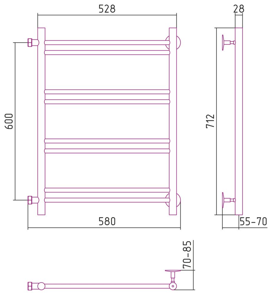 П/сушитель "Версия - Б1" 600х500 (2+2+2+2 перекл.) П 16, нерж.сталь, полировка, Стилье