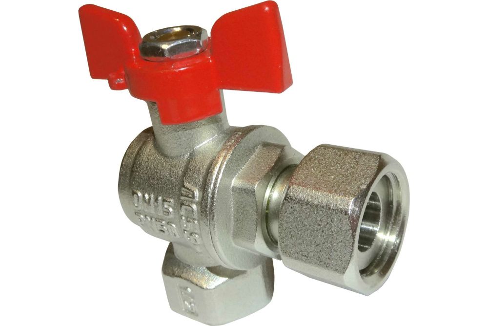 Кран шаровой с накидной гайкой угловой ВР/накидная гайка  1/2" (бабочка) Valfex