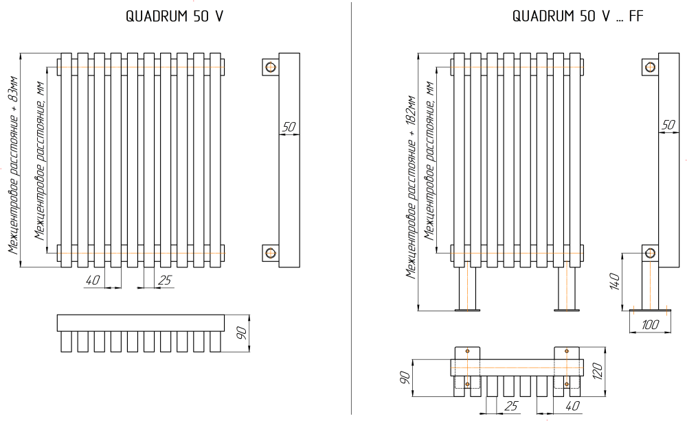 Радиатор QUADRUM NEO 50 V 1000- 7 RAL 1M503SN291 бронзовый муар (выставочный образец)