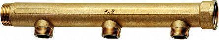 Коллектор латунный нерегулируемый 1" ВН с 3 отв  3/4 НР (межосев. 100 мм) FAR