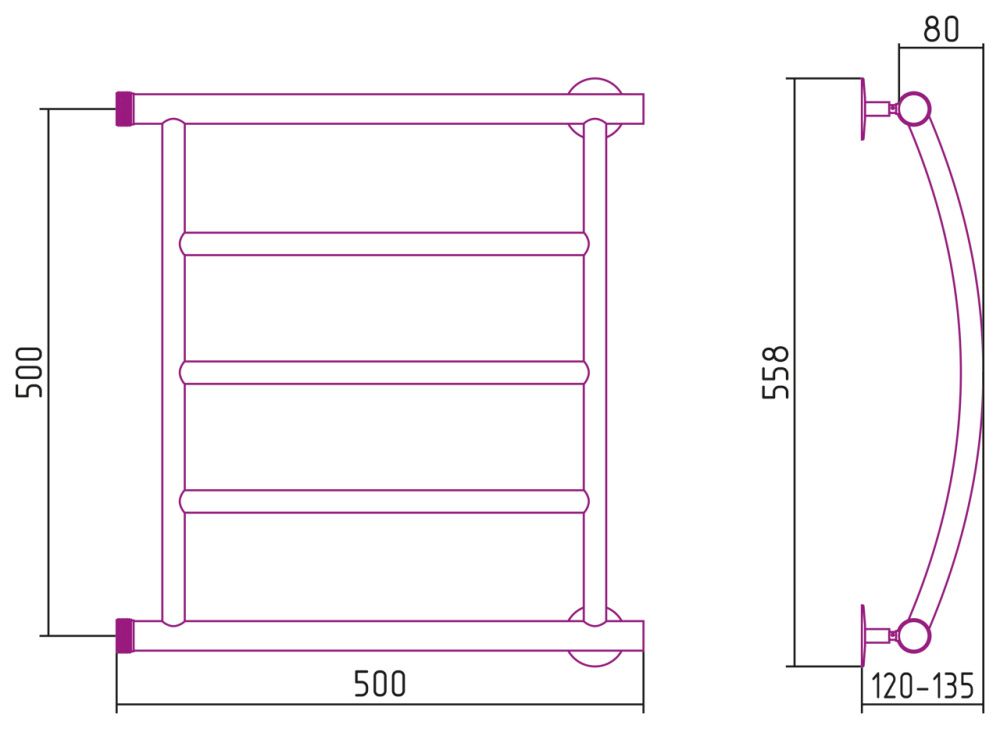Полотенцесушитель Минор 0602, 500х500 (3) Г, Стилье