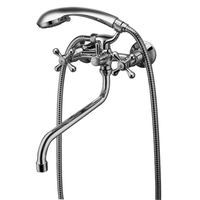 Смеситель универсальный PROMOTION с круглым изливом 300мм (с лейкой и шлангом) хром LEMARK