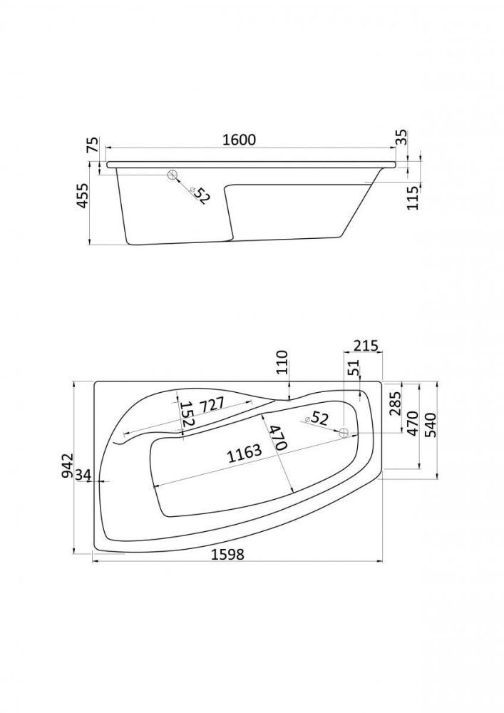 Ванна МАЙОРКА ассиметричная XL 160*95, Белая, Лев. Santek