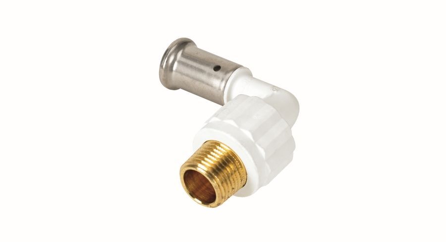 Угольник 16х1/2 НР, ПВДФ пресс(белая) HENCO