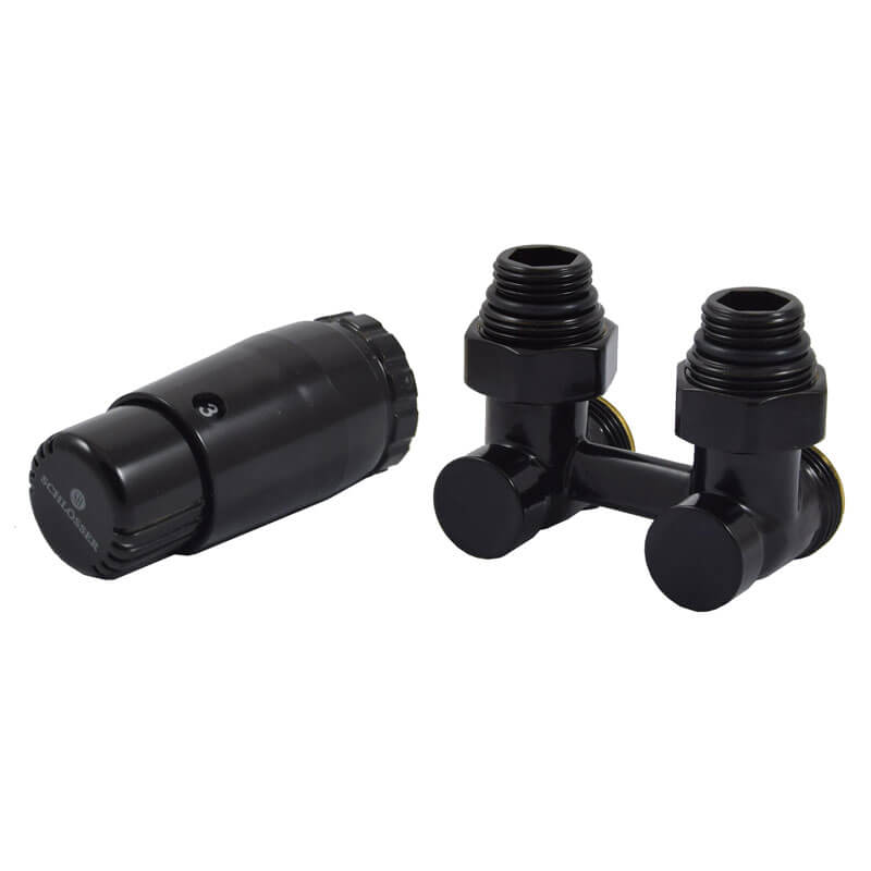 Комплект узел нижнего подкл. G 3/4 х 3/4 угловой ЧЁРНЫЙ с термогол. и ниппел. Schlosser