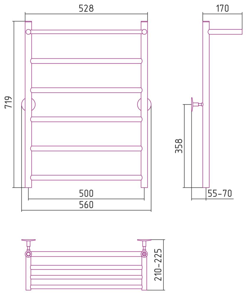 Полотенцесушитель водяной Универсал-54 800х500, нерж. ст., Стилье