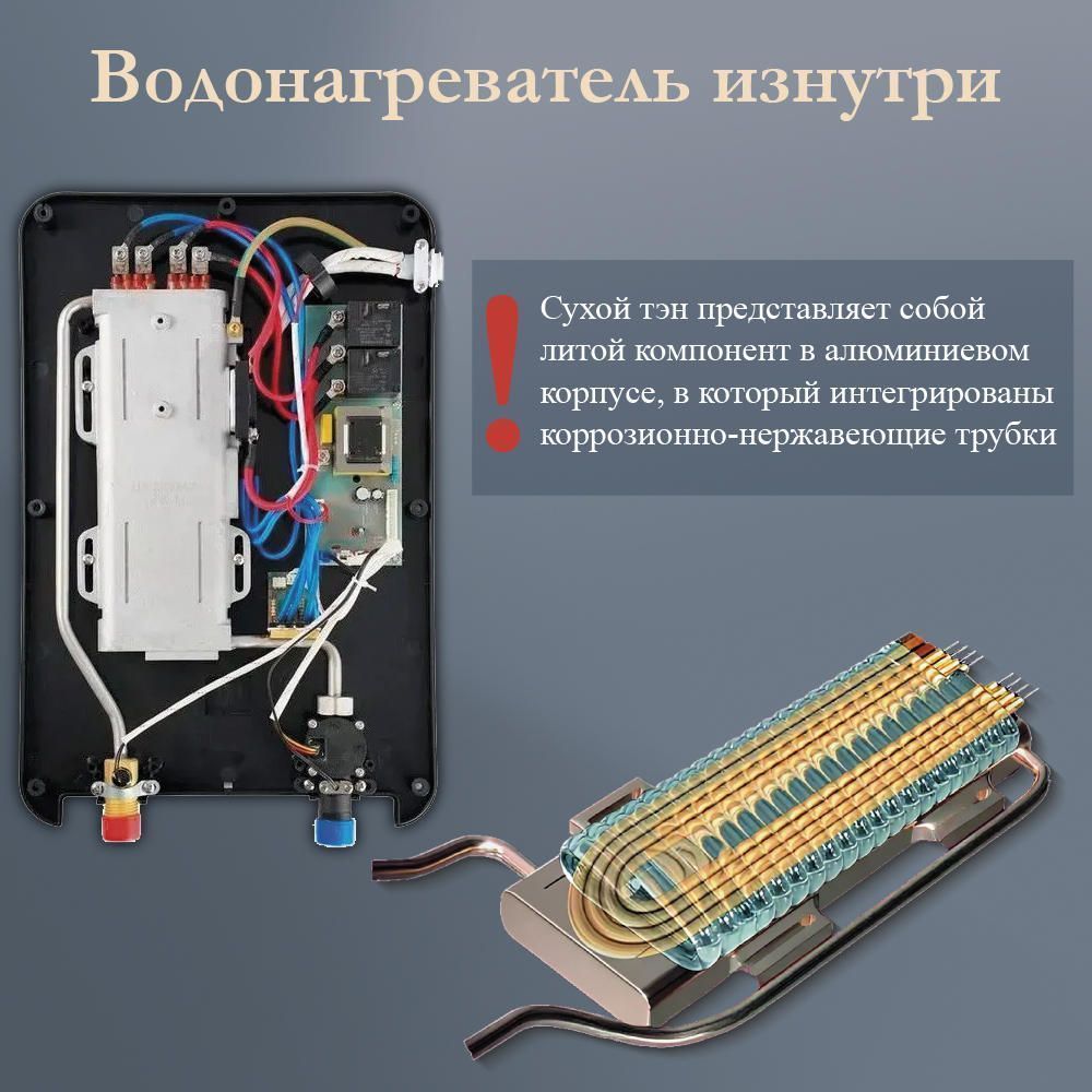 Водонагреватель проточный AQUA 8,5 кВт, серебристый PRIMOCLIMA 