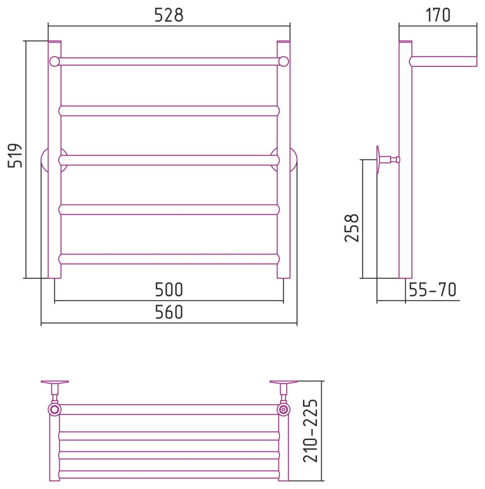 Полотенцесушитель Универсал-54 600х500, нерж. ст., полировка Стилье