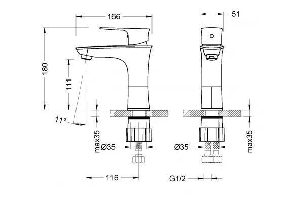 Смеситель для умывальника NERO, монолитный, хром LEMARK