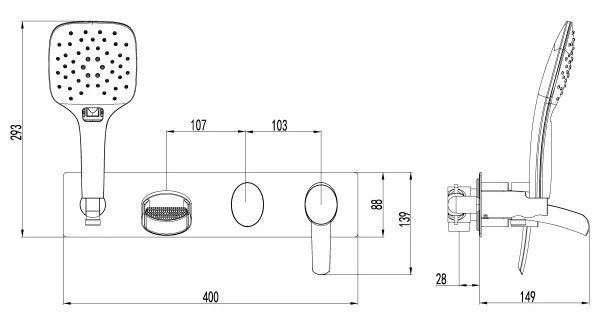 Система встраиваемая для ванны ATLANTISS хром LEMARK