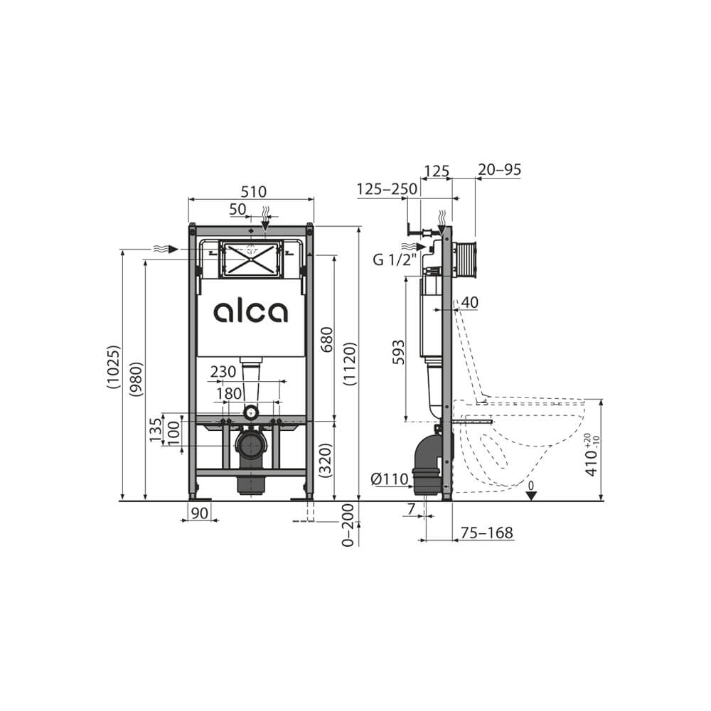 Набор инсталляции для унитаза 4 в 1 c кнопкой M671 хром-глянец Alcaplast