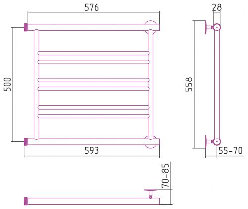 Полотенцесушитель Минор 00601, 500х600, (2+2+2) П Стилье
