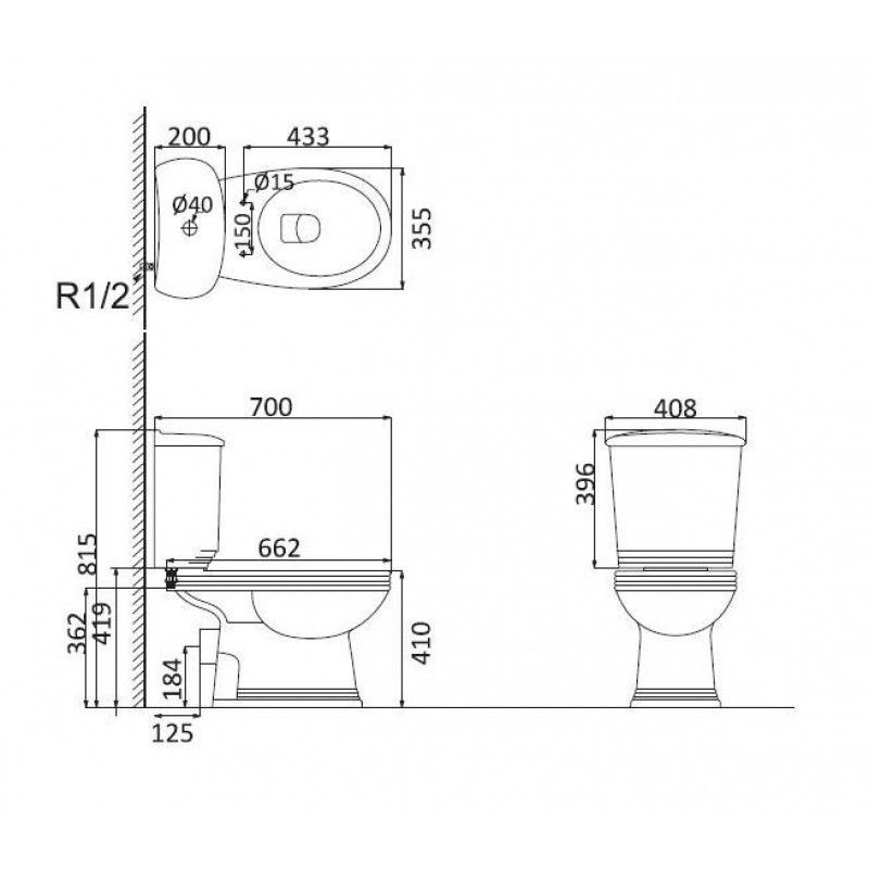 Унитаз-компакт напольный в комплекте с бачком и крышкой MARSEILLE CREO CERAMIQUE