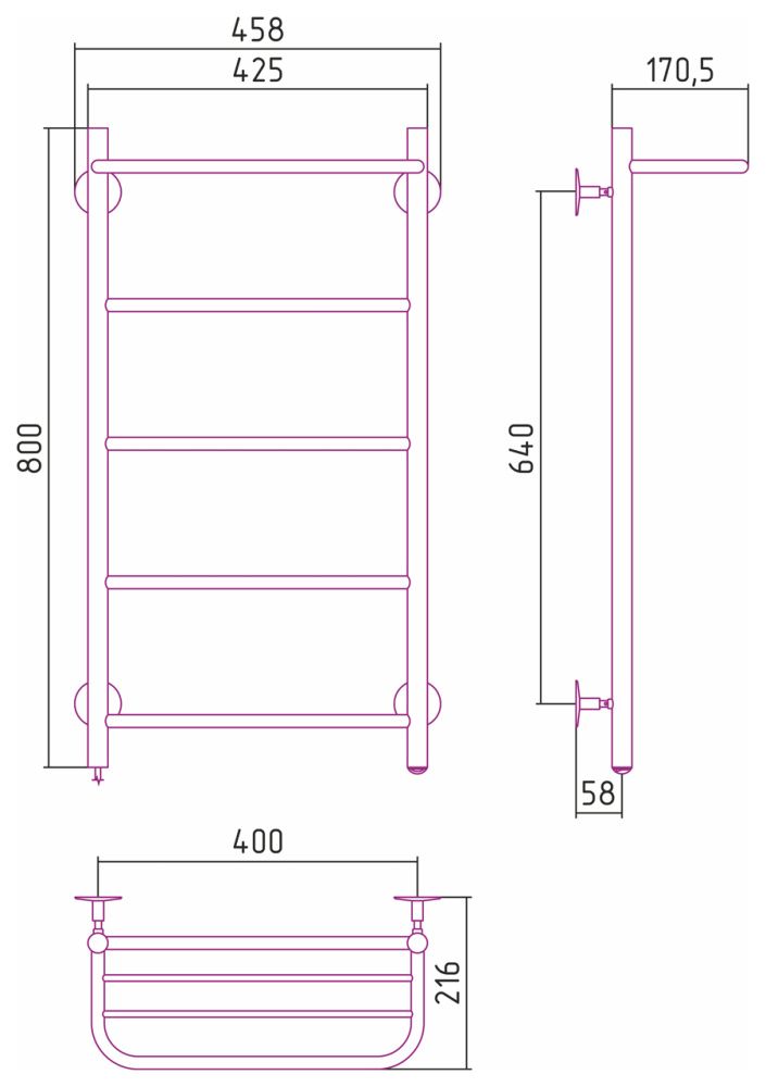 Полотенцесушитель электрический №30 Л, 800х400  Стилье