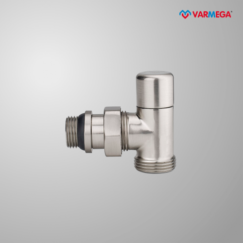 Клапан радиаторный запорный 1/2x3/4 Ek угловой матовый никель Varmega