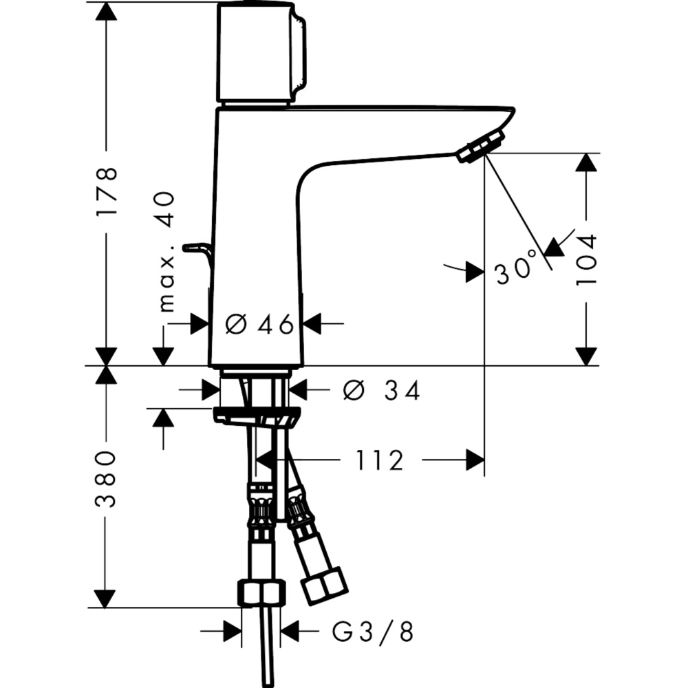 Смеситель для раковины Talis Select, с донным клапаном (выступ 112мм, комф. зона 110) HANSGROHE