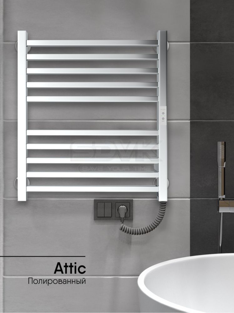 Полотенцесушитель Attic (electro) 60/50 (таймер, скр.монтаж, унив.подкл.R/L, Полиров.) INDIGO 